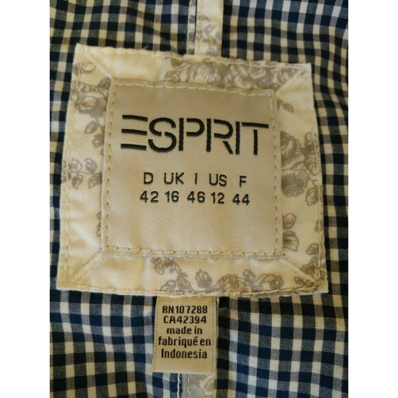 Vintage 90s Y2K Esprit Gingham Check Cotton Blazer Size M Blue White Jacket - Picture 8 of 12